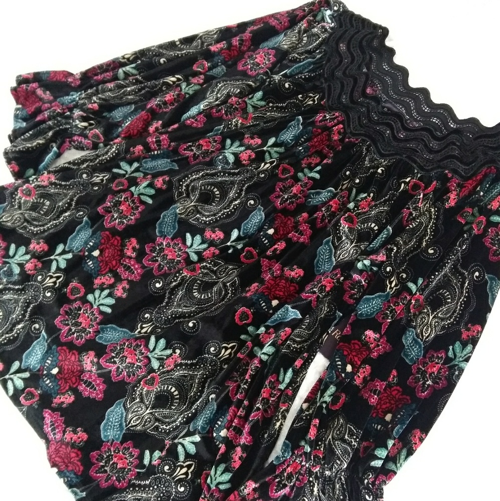 Floral Print Velvet Peasant Top NWT